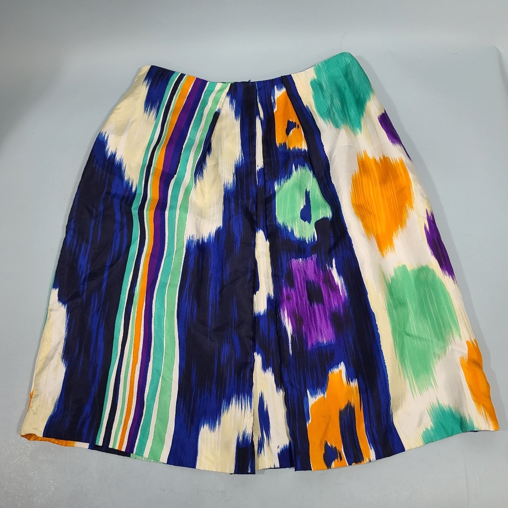 100% Silk Doncaster Collection Skirt Women's Size 4 Blue White Peach Green